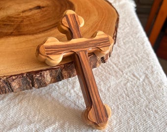 Knights Of Columbus Olive Wood Cross | Bethlehem Handcrafted Cross | Religious Wall Decor | Budded Cross