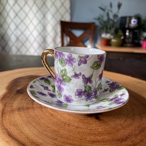 Vintage Inarco Demitasse Cup with Purple Violets – Made in Japan – Porcelain Floral Tea Cup