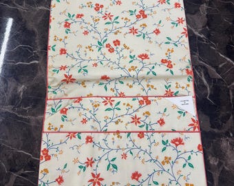 Vintage Floral Bedside Organizer | Mid-Century Bed Caddy, Foldable Cotton Storage