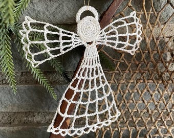 Handcrafted White Crocheted Angel Ornament | Handmade Christmas Angel | Farmhouse Holiday Decor | Vintage Crochet Angel