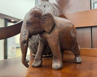 Hand-Carved Wooden Elephant Figurine – 7” Long – Good Luck Home Decor