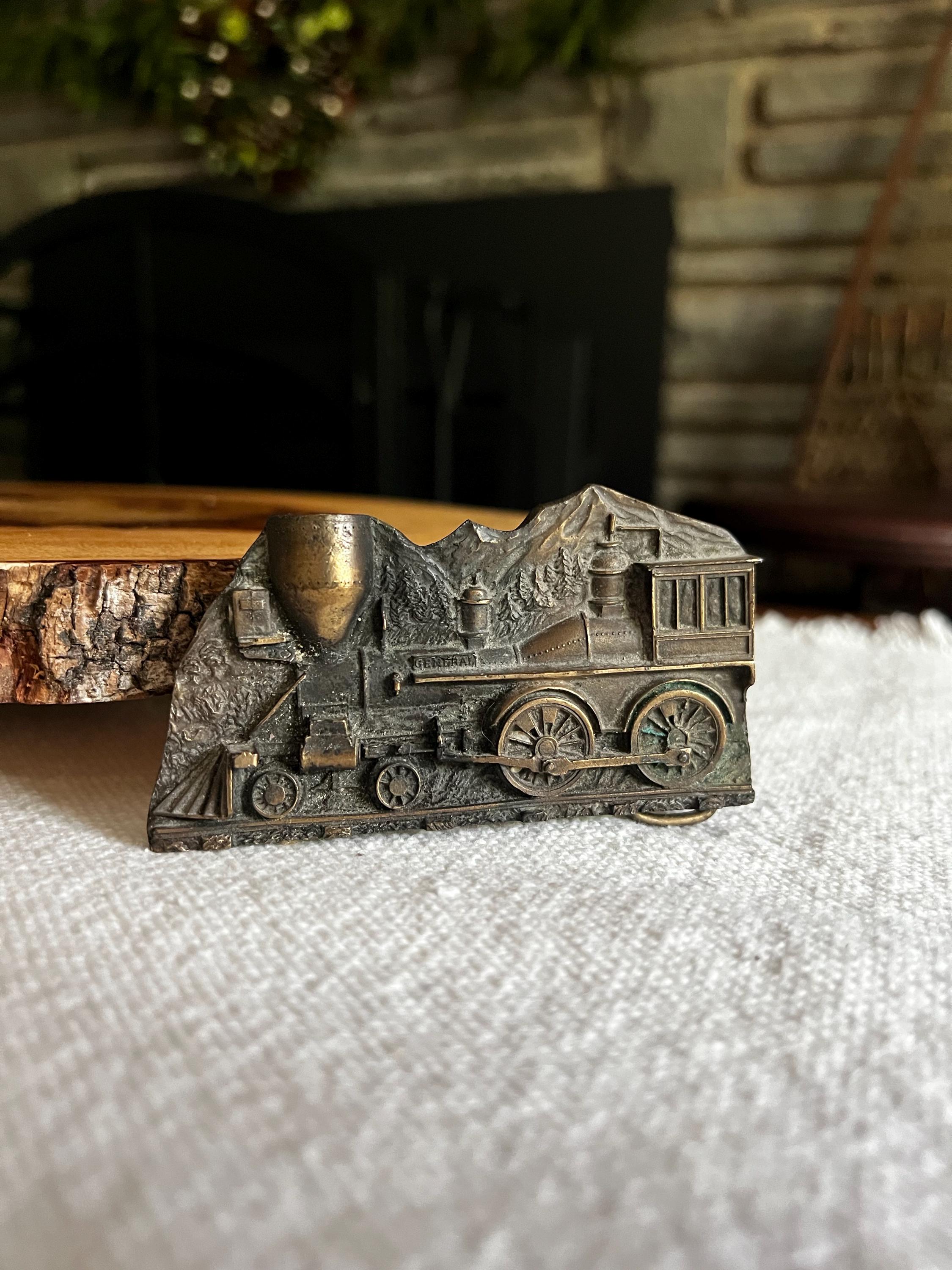 Vintage 1980 Alaska Railroad Belt Buckle Cast-It Inc Denver CO Pewter Train Vintage 1980 Metal Pewter Belt Buckle, Train, Steam Engine  main image 2