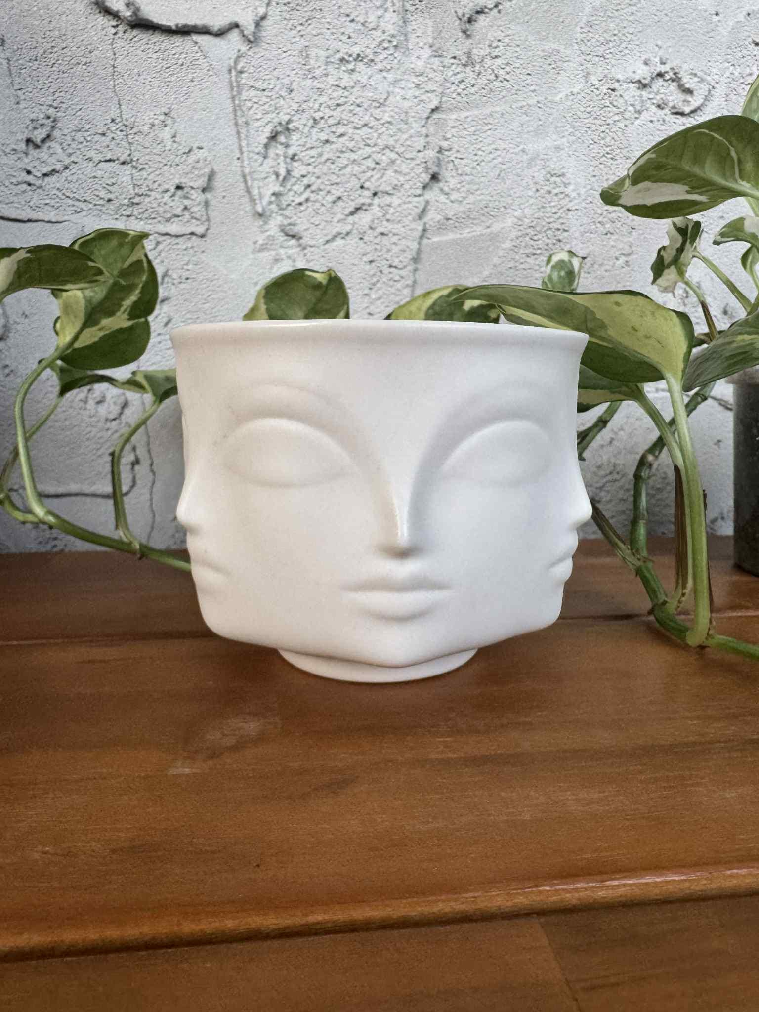 Jonathan Adler Muse Votive – Matte White Porcelain Mini Planter or Candle Holder – Mid 2000s Iconic Surrealist Decor