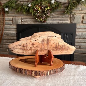 Anna Lowther Driftwood Wood Burning Art | Coastal Village Scene | Signed Pyrography image 2