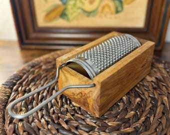 Vintage Italian Cheese Grater Wood Box Inox Stainless Made in Italy Rustic Kitchen Tool