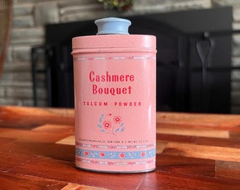 Vintage Cashmere Bouquet Talcum Powder Tin | Colgate Palmolive Pink Floral Tin | Vanity Decor