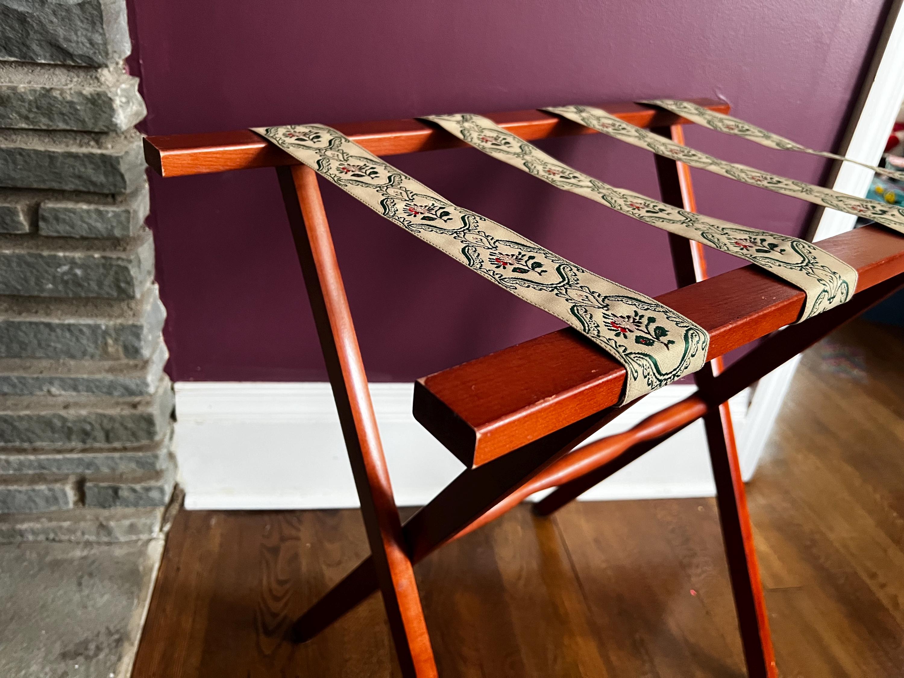 Vintage SCHEIBE Wooden Folding Luggage Rack | Tapestry Top - Etsy