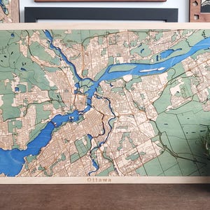 Ottawa, Kanada Holzkarte | 3D Stadtplan aus Holz | Einzigartige Wand Kunst Dekor | Geschenke mit Stadtmotiv
