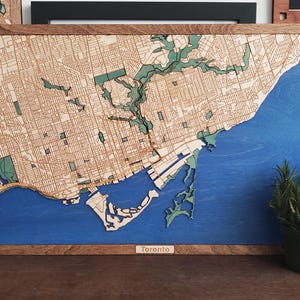 Toronto, Kanada Holz Karte | 3D Stadtplan aus Holz | Einzigartige Wand Kunst Dekor | Geschenke mit Stadtmotiv