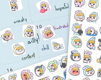 120 Spring Bunny Stickers for Emotion and Routine Journals/Planners