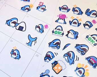 Emotional Shark Stickers -  Emotion and Routine Stickers for Journals/Planners - Handmade in USA - Kawaii Stickers - Cute Planner Stickers