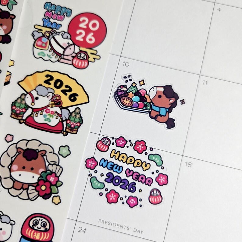 Year of the Horse Lunar New Year Stickers - 3 SHEETS - Cute Horses Red ...