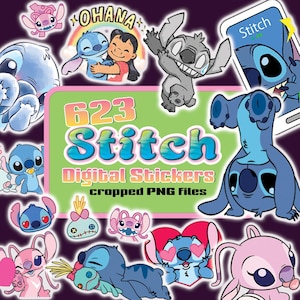 Pegatinas digitales de Stitch - Pegatinas imprimibles para cumpleaños - Archivos PNG - Colección de pegatinas Goodnotes de Lilo y Stitch