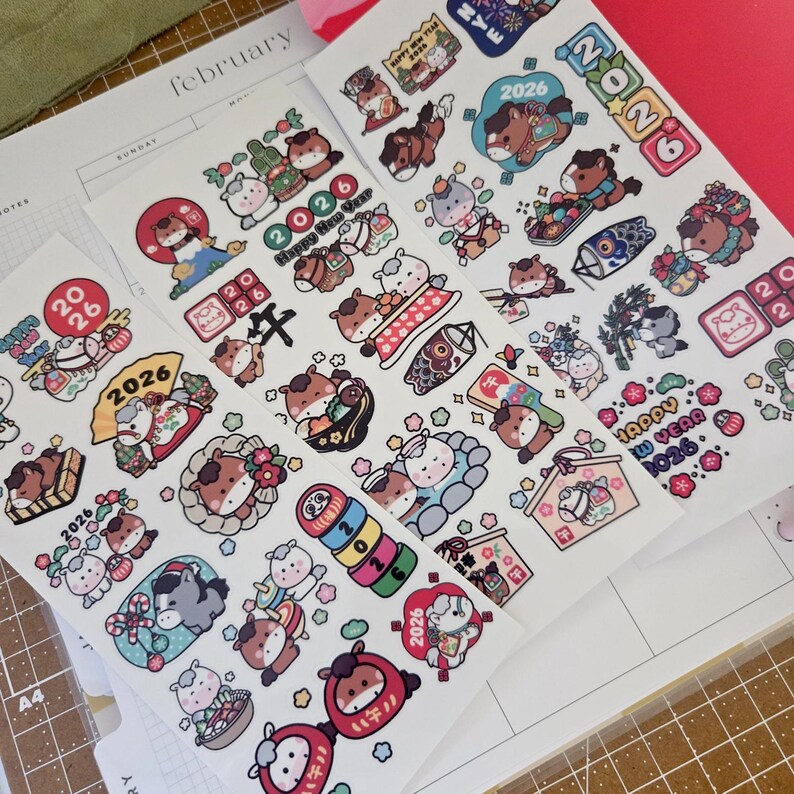 Year of the Horse Lunar New Year Stickers - 3 SHEETS - Cute Horses Red ...