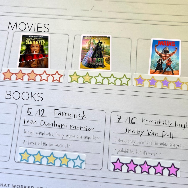 360 Star Rating Stickers - Movies, Books, Moods, Experience Tracking ...