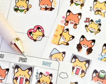 Kawaii Red Fox Stickers -  Emotion and Routine Stickers for Journals/Planners - 120 pc.