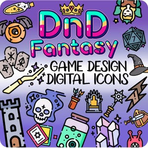 DnD Fantasy Game Icons - Digital Game Design Elements, Make your own RPG Card Game, Fantasy Adventure Dungeon Master Stickers