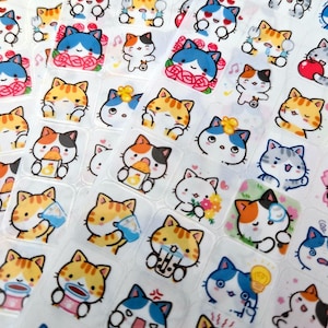 Cute Kitten Stickers -  Feelings. Emotions and Routine Stickers for Journals/Planners - Handmade in USA - 120 pcs. Kawaii Stickers
