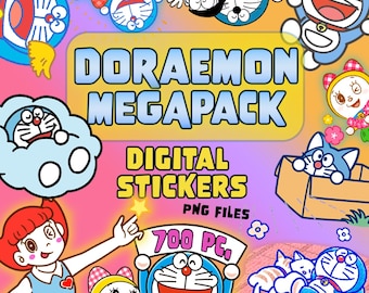700 Doraemon Clipart, Digital Stickers for Goodnotes, Digital Journals and Scrapbooking