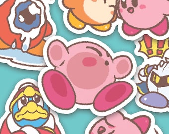 Kirby Puffball Fanart Stylized Stickers for Journals/Planners - Nintendo Agenda Stickers - Kirby Birthday Supplies - Handmade in USA