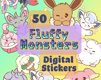 Fluffy Monster Digital Stickers for Goodnotes, digital journals and scrapbooking