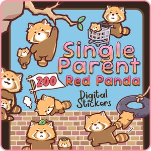 Pegatinas digitales para padres solteros - Pegatinas para padres - Recortadas para Goodnotes - Pegatinas de Panda Rojo para diarios y agendas