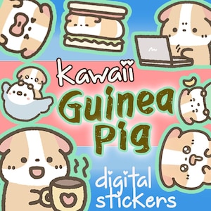 Stickers numériques Kawaii cochon d'Inde - Stickers agenda imprimables - Stickers émotion et routine - Agenda téléchargeable et Stickers Goodnotes
