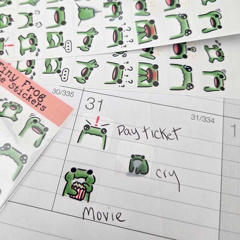 Emotional Frog Stickers - Emotion and Routine Stickers for Journals/Planners - Handmade in USA - Kawaii Stickers - Cute Planner Stickers image 7