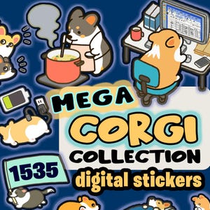 コーギー デジタル ステッカー - 巨大なかわいいコーギー コレクション - Goodnotes ステッカー - プランナー、感情、予定表、ご褒美、コーギーの誕生日 - ダウンロード