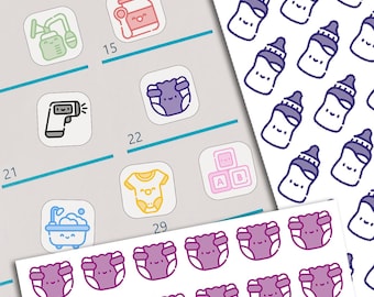 Kawaii Baby Care Agenda Stickers - 180 for Scheduling, Appointments, and Routines