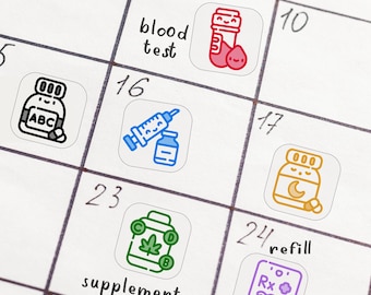 Kawaii Health + Medical Agenda Stickers - for Healthcare, Disabilities, Medication Routines