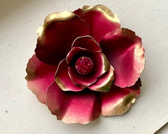 Vintage Pink and Gold Flower Brooch