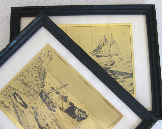 Two Lionel Barrymore Gold Foil Etchings Nantucket and Rocky Point Etsy