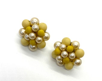 Vintage Yellow Bead Clip On Earrings