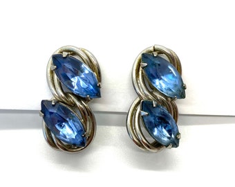 Vintage Silver and Blue  Clip On Earrings