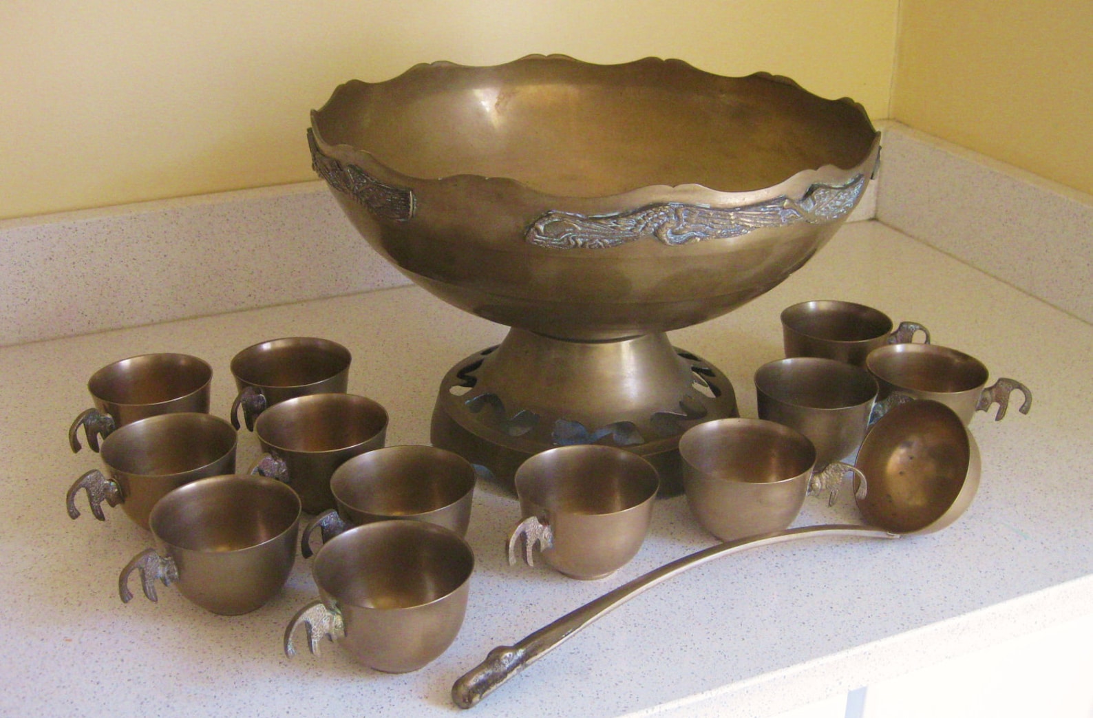 Vintage Indian Brass Punch Bowl Set Etsy