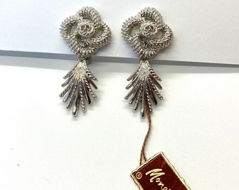 Vintage Monet Silver Dangle Clip On Earrings
