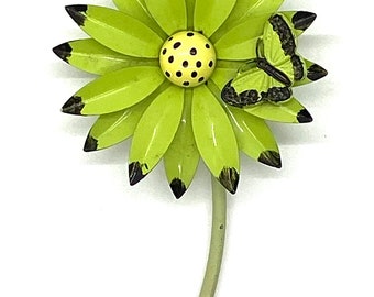 Vintage Lime Green Flower Brooch