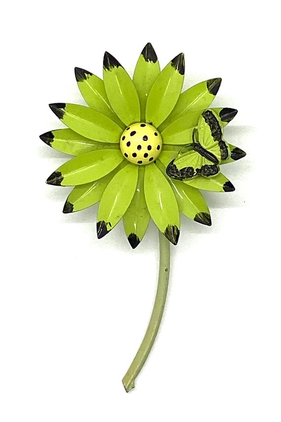 Vintage Lime Green Flower Brooch