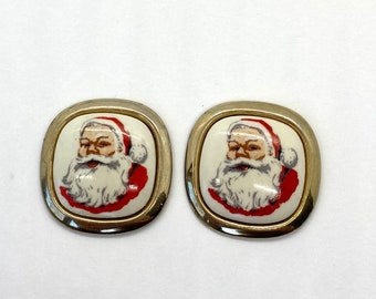 Vintage Santa Holiday Christmas Clip On Earrings