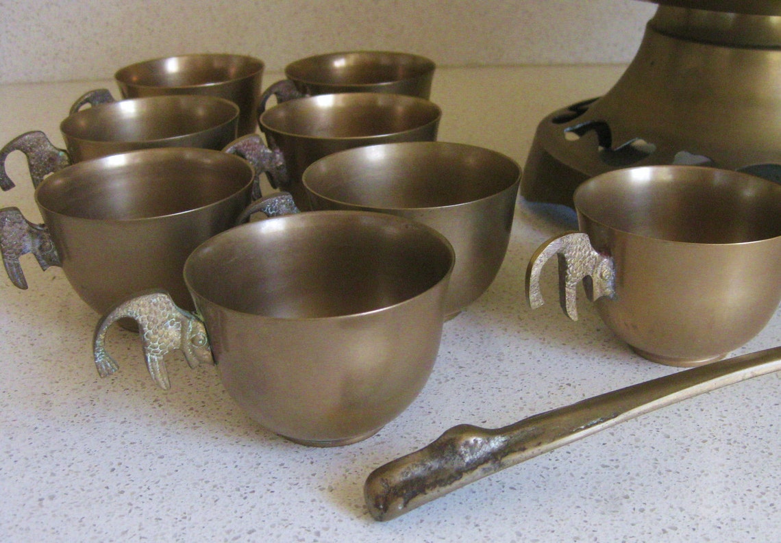 Vintage Indian Brass Punch Bowl Set Etsy