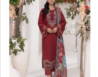 Pakistani Chikankari Embroidered Lawn Salwar Kameez Dupatta: Designer Wear