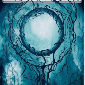 May include: A dark blue and black magic card with the text "Sol Ring" and a symbol of a lightning bolt. The card features a circular ring of vines with a glowing white center.