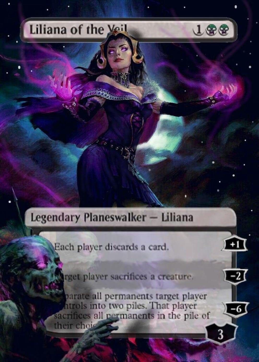 Liliana of the Vail Fan Art Card, Full Art Alter Made by Hand Upon