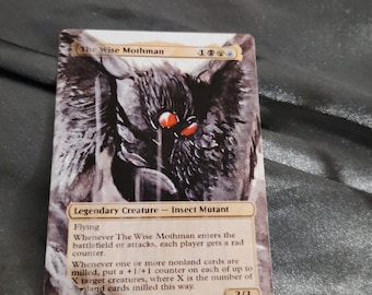 The wise mothman fan art card, full art alter made by hand upon order