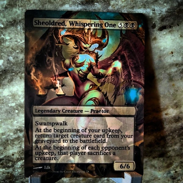 Sheoldred, whispering one fan art card, full art alter made by hand upon order