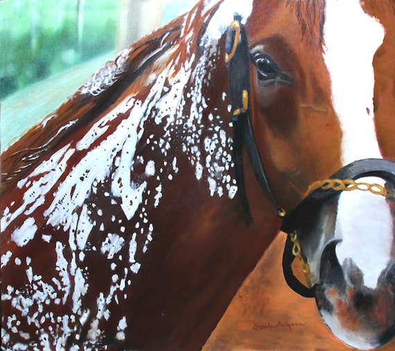 California Crome Bathing Kentucky Derby Winner Giclee Print on Fine Art Paper Canvas or Wood by Brenda Salyers by Brenda Salyers