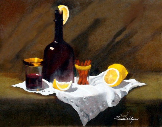 Wine in a Bottle Brenda Salyers Fine Art Giclee Print on Paper Canvas or Wood by Brenda Salyers by Brenda Salyers