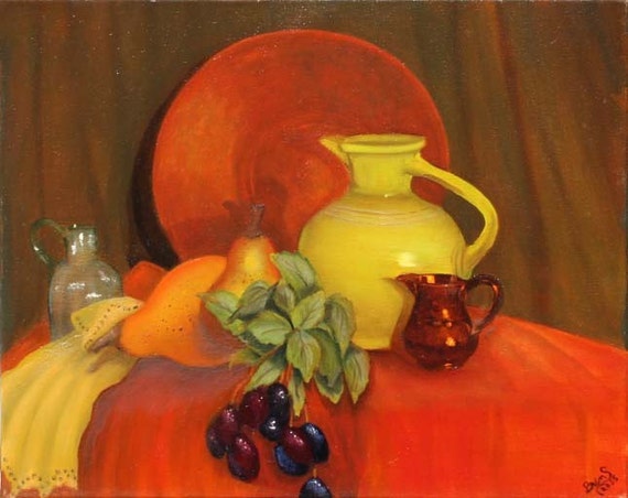 Green Pitcher. Giclee Print.Fine Art Paper Canvas or Wood by Brenda Salyers by Brenda Salyers