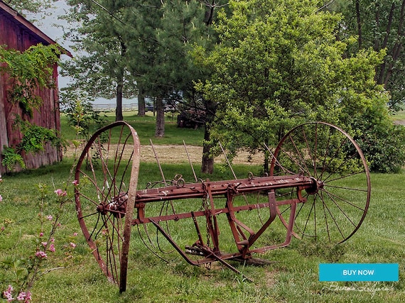 Farm Hay Rake by Brenda Salyers, Fine Art Giclee Print on Paper Canvas or Wood by Brenda Salyers by Brenda Salyers